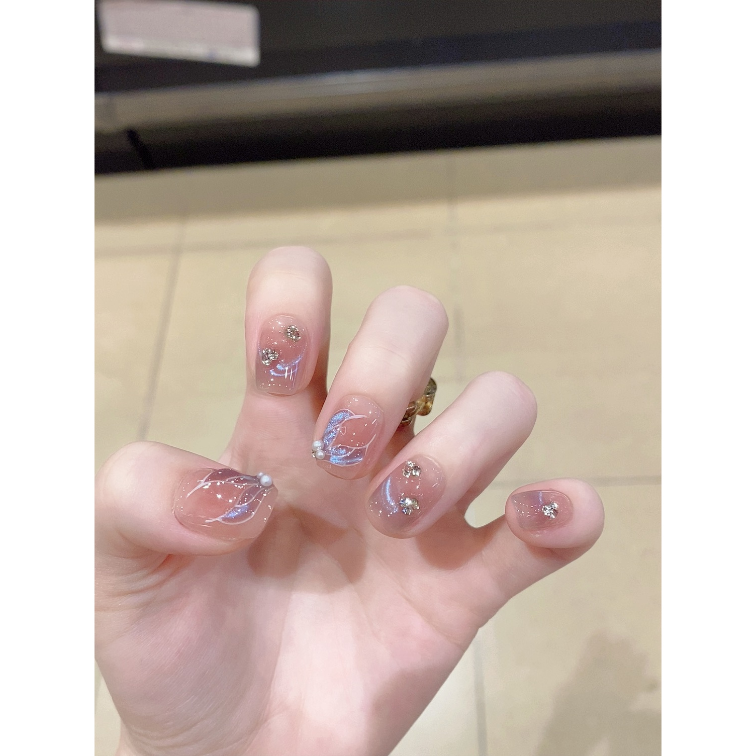 【极光人鱼】 纯手工穿戴甲 显白牢固带钻高级猫眼美甲 B