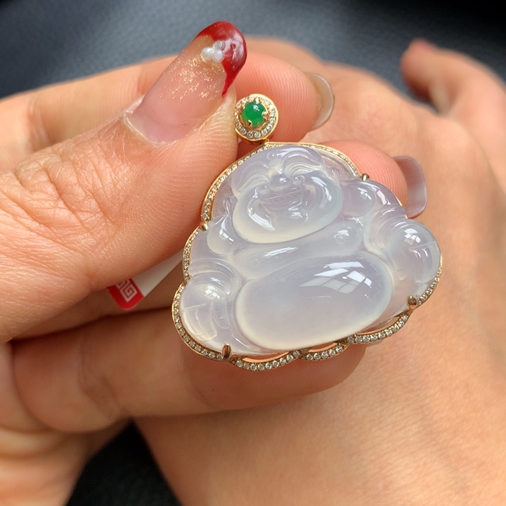 翡翠吊坠(不含链)18K金镶嵌