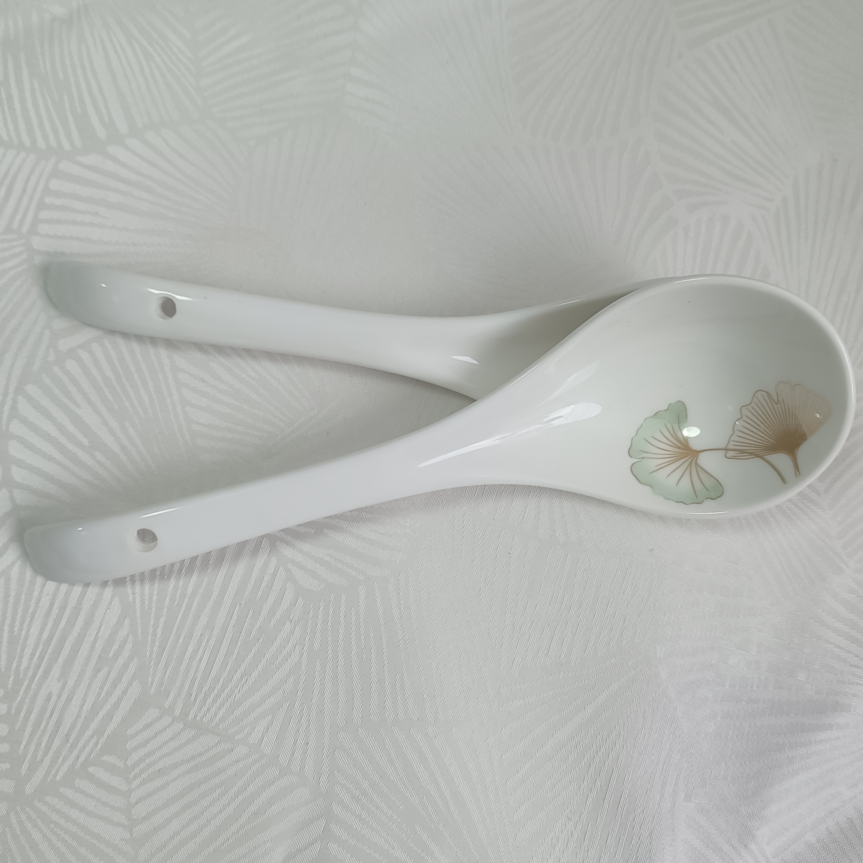 银杏时光大勺2只装家用陶瓷吃饭喝汤调羹喝粥瓷饭勺炉盛汤汤匙