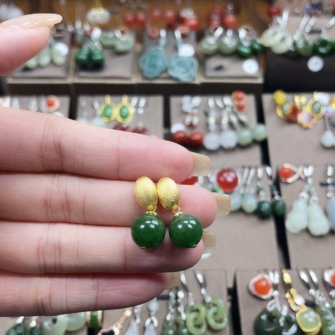 和田玉银S925镶嵌耳饰卡10