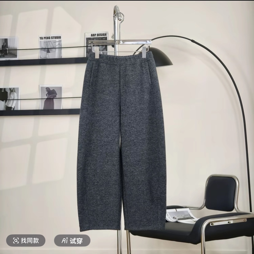 冬季新品百搭纯色休闲裤加厚保暖显瘦九分哪吒裤简约松紧腰女裤