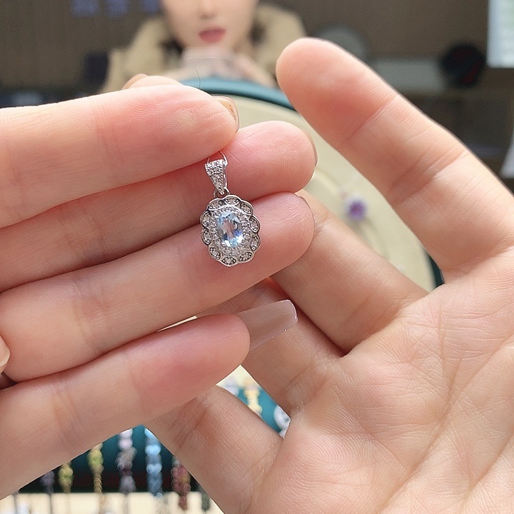海蓝宝石吊坠(赠链)银S925镶嵌