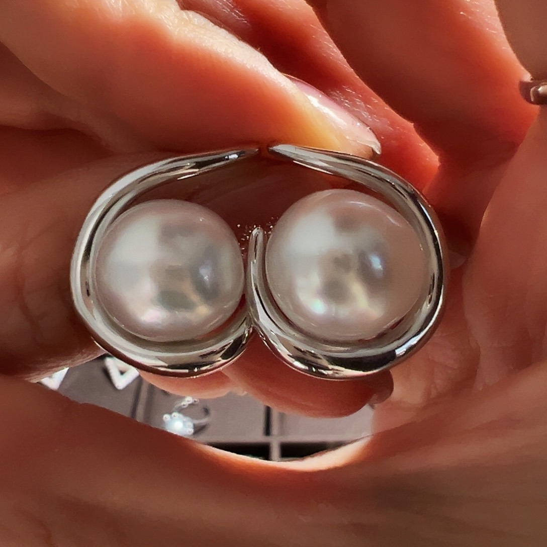 海水珍珠耳饰银S925镶嵌