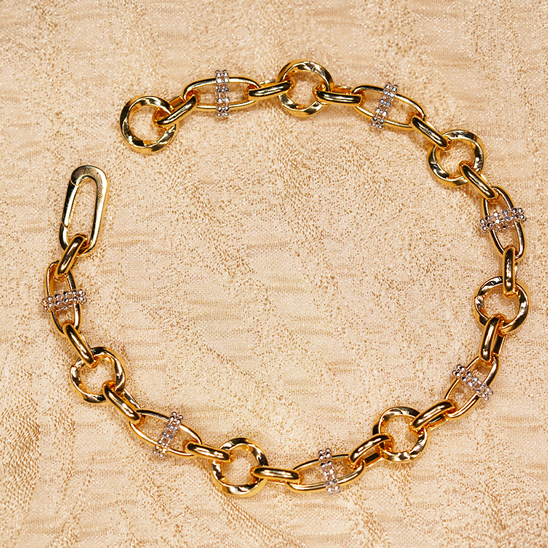 18k金素金分色环扣万能扣手链sjsl