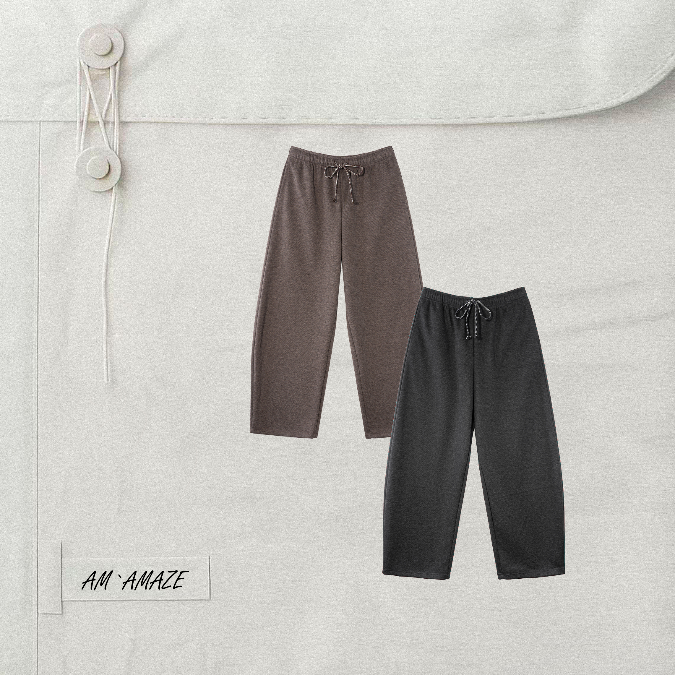 AM.AMAZE软糯肤感羊毛醋酸抽绳弯刀裤宽松休闲裤女 LF35N006