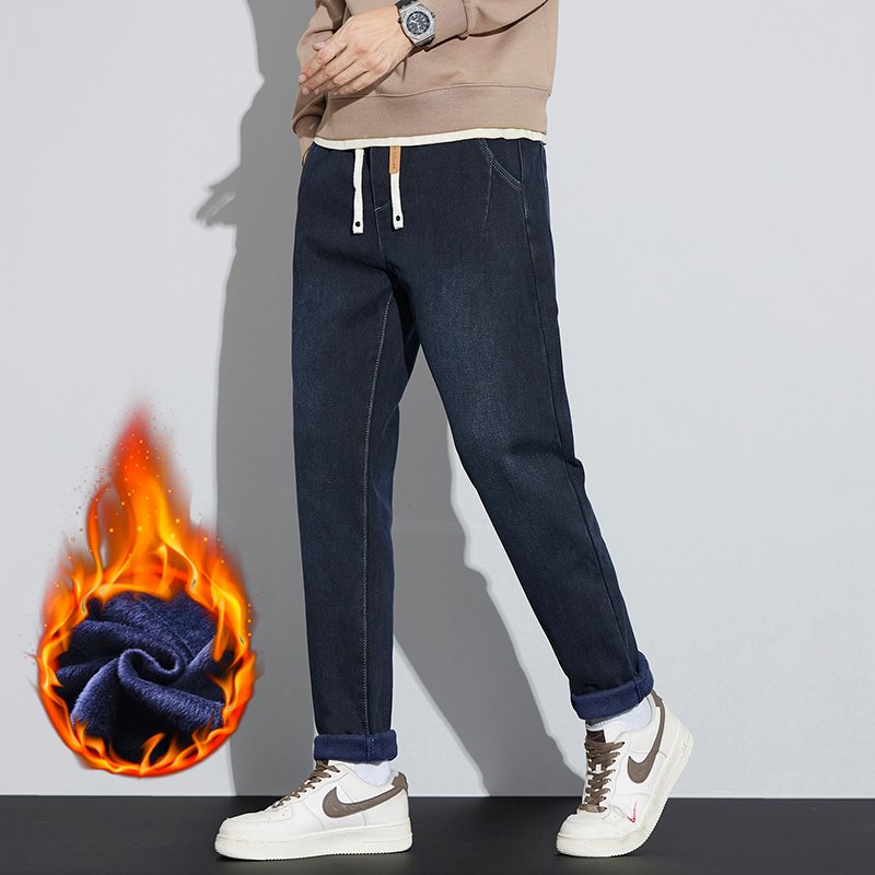 冬季加绒 锥形弹力 聚热保暖  水洗 软牛仔