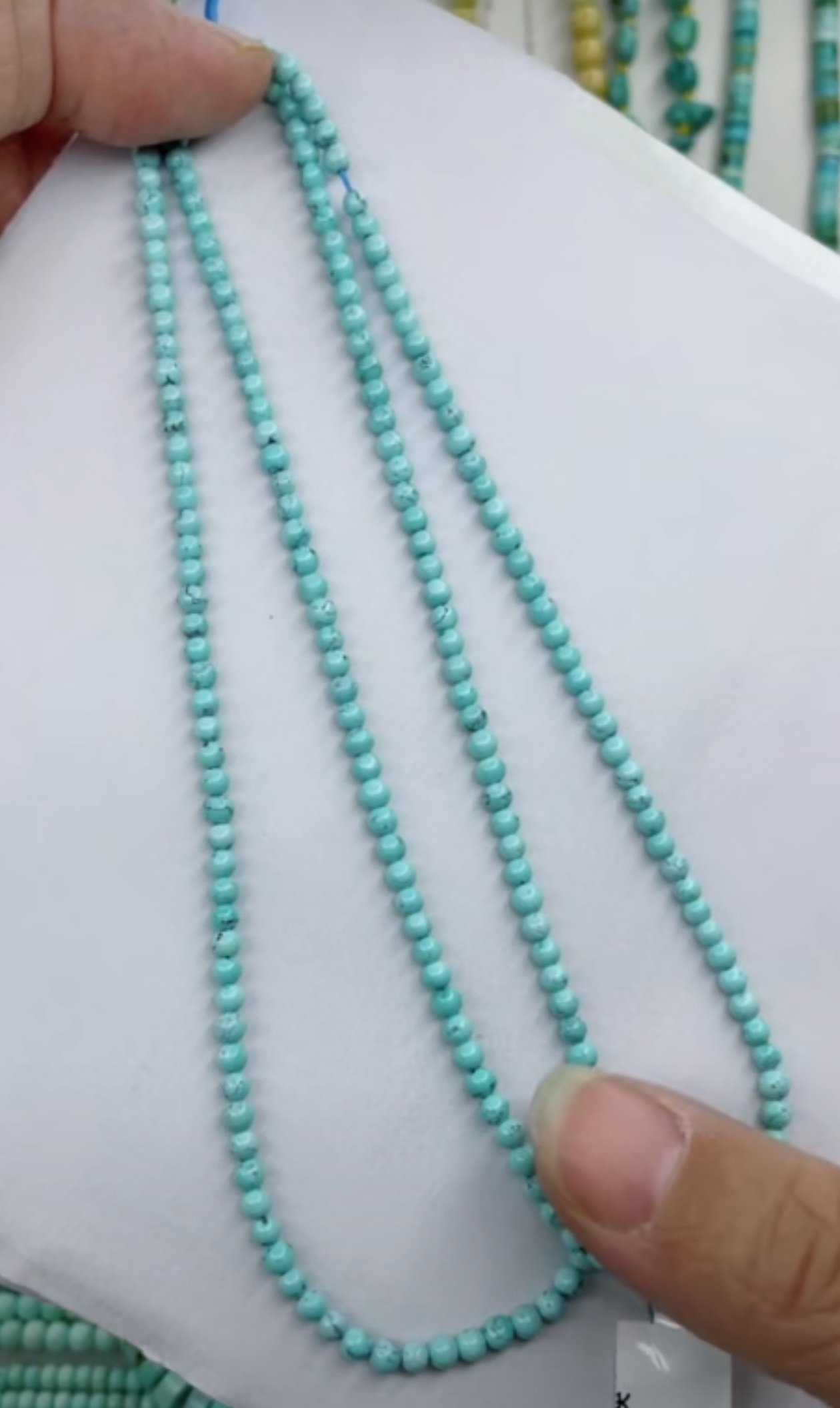 天然原矿绿松石米珠链卡3+