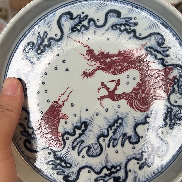 杯景德镇釉里红鱼化龙大壶承