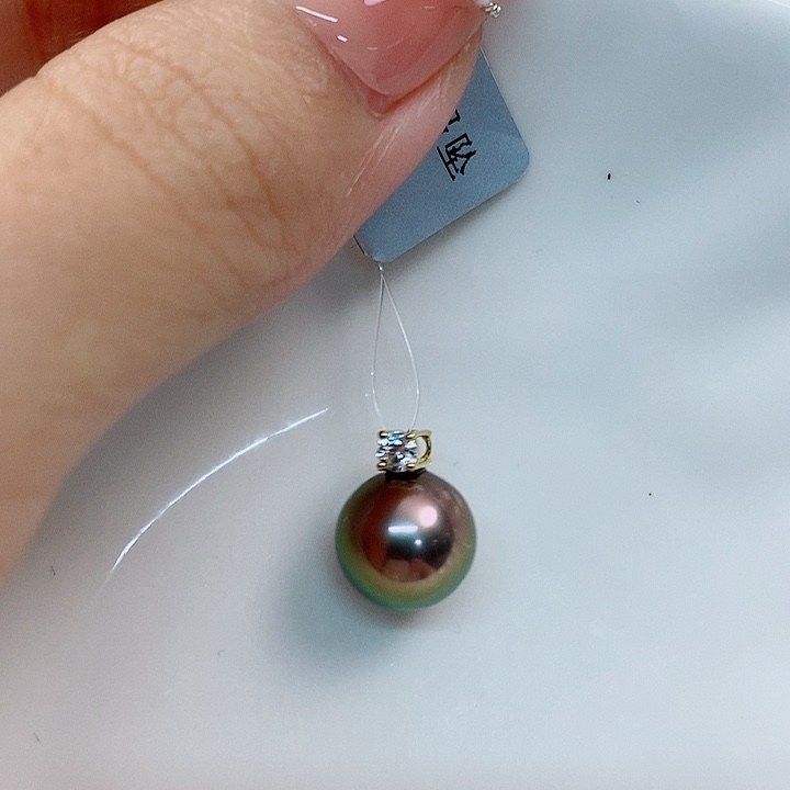 海水珍珠吊坠(不含链)18K金镶嵌大溪地10-11mm