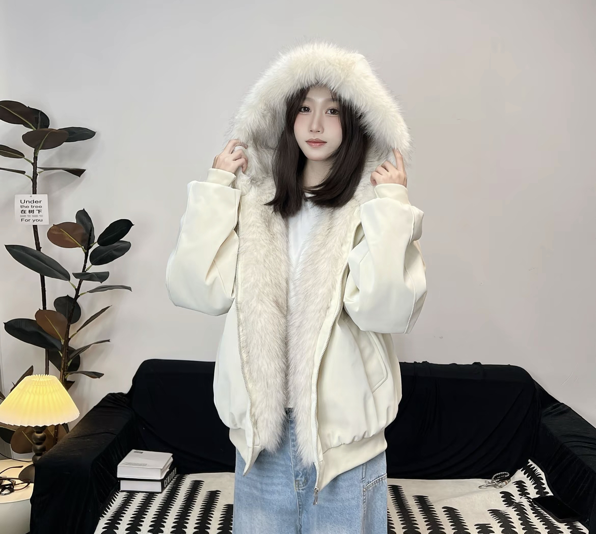 冬季连帽毛毛座山雕连帽绒毛秋冬情侣外套皮上衣夹克男女同款