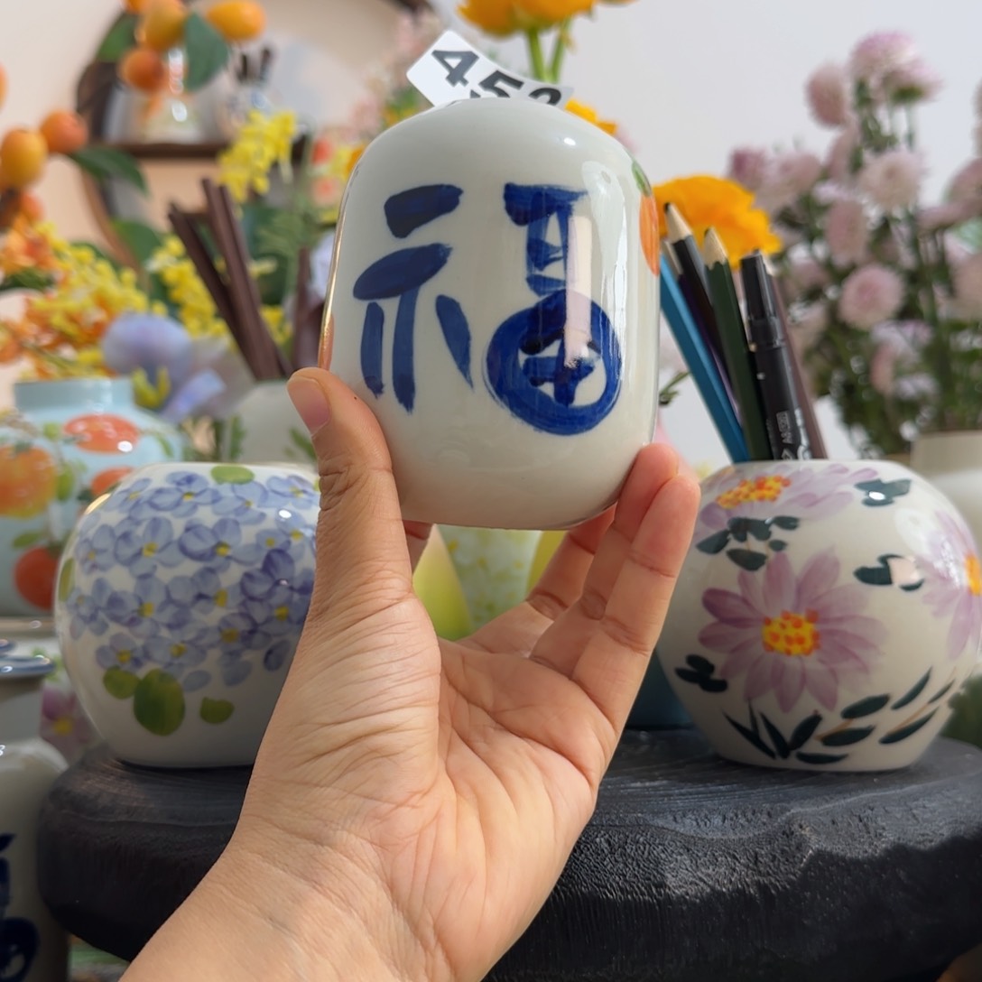 摆件景德镇纯手绘陶瓷花瓶摆件