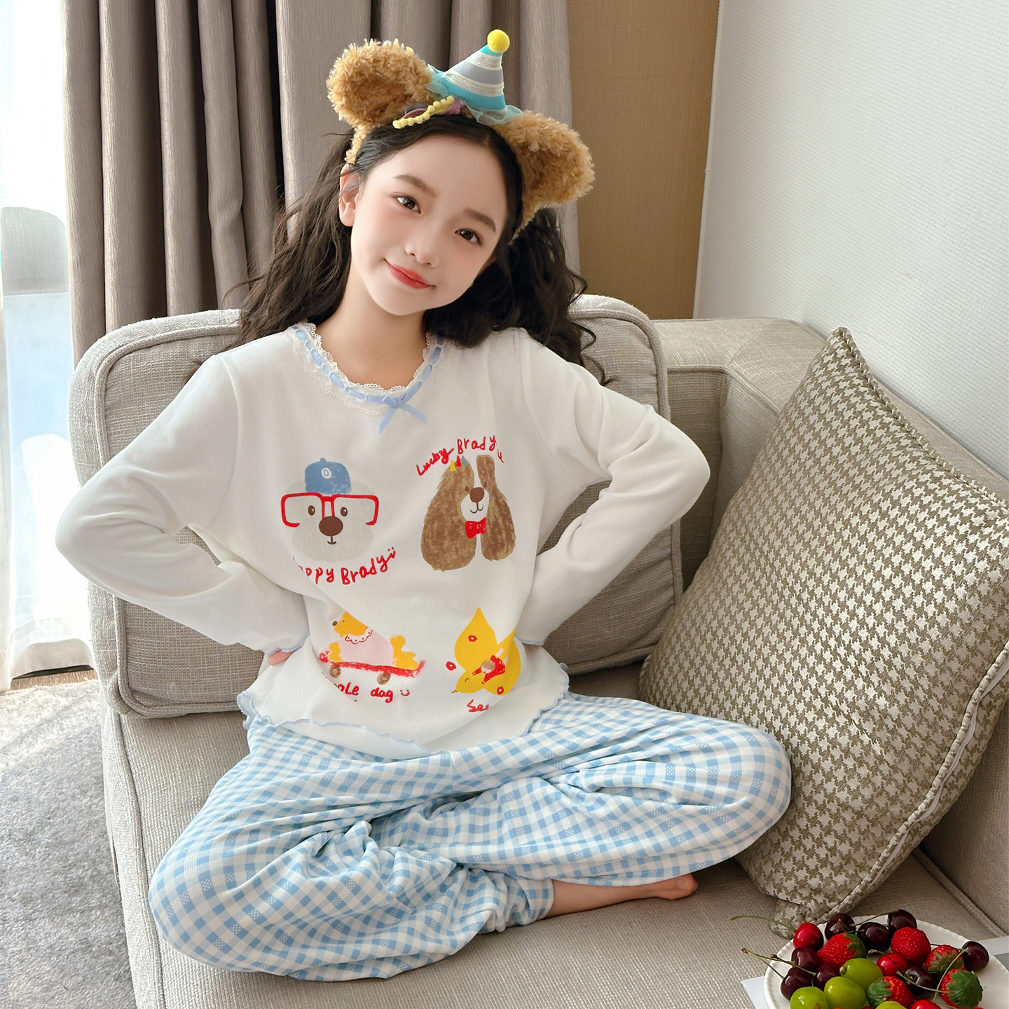 德绒儿童睡衣秋季套装女童套头中大童家居服258118