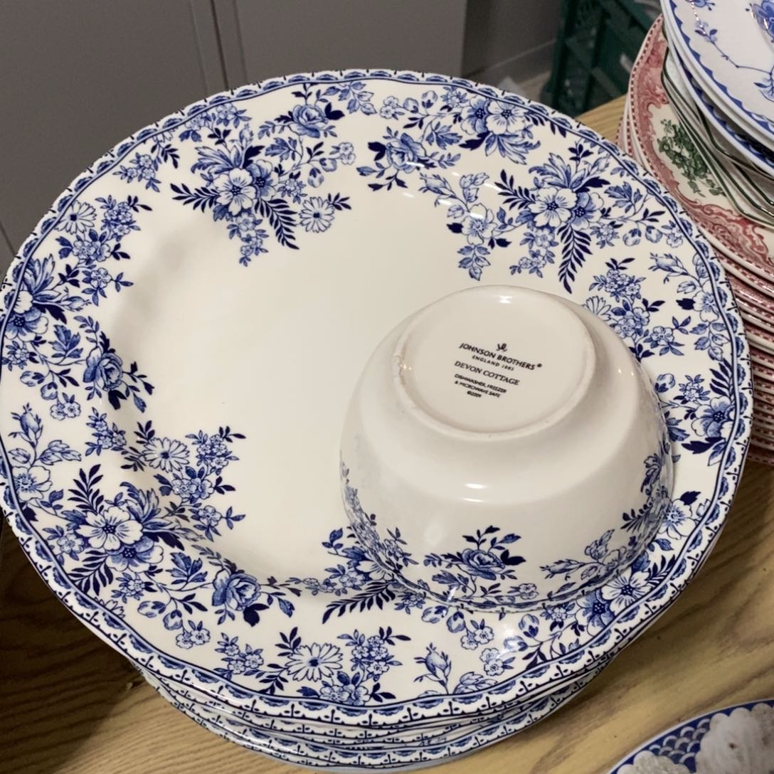 乐***嘛瓷微瑕青花十寸平➕五个4.5小碗