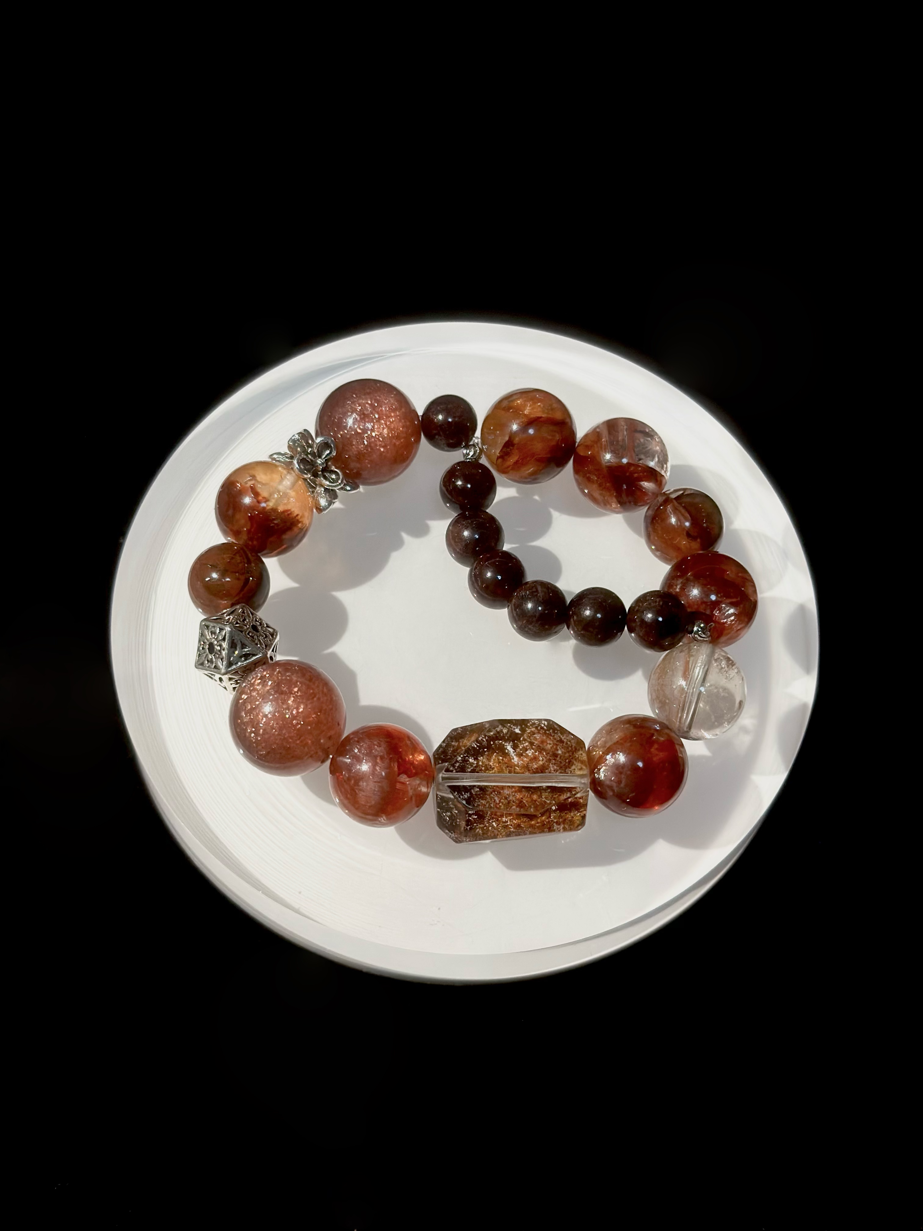 合成金属仿水晶手链 设计款水晶手串草莓晶红胶花