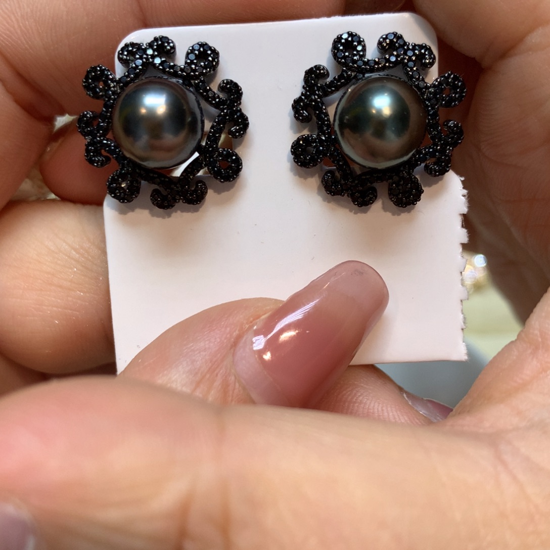 海水珍珠耳饰银S925镶嵌