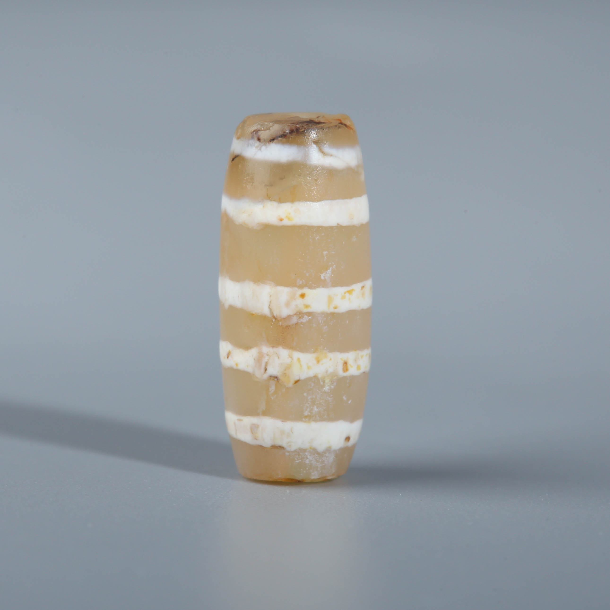 H06-089  东南亚pyu时期五线蚀花红玉髓管珠 6.5*15.7mm