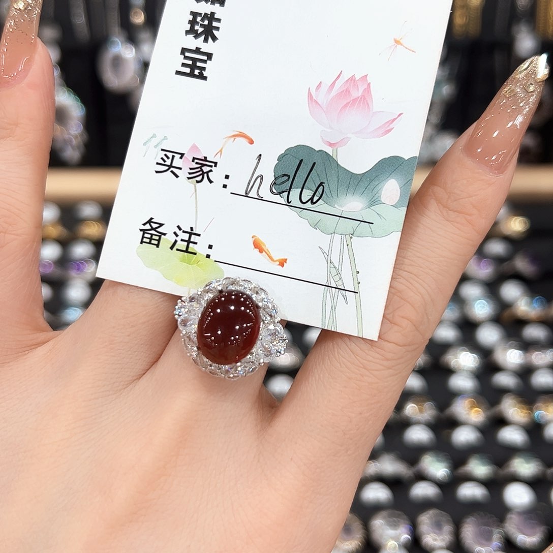 红宝石戒指银S925镶嵌戒指