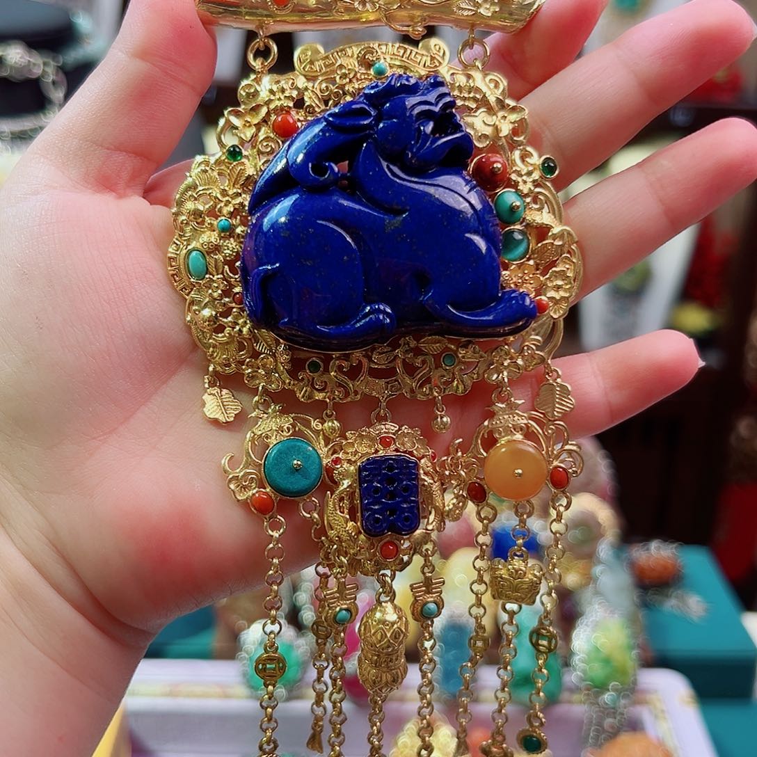 颈饰青金石未镶嵌暗**醺国风