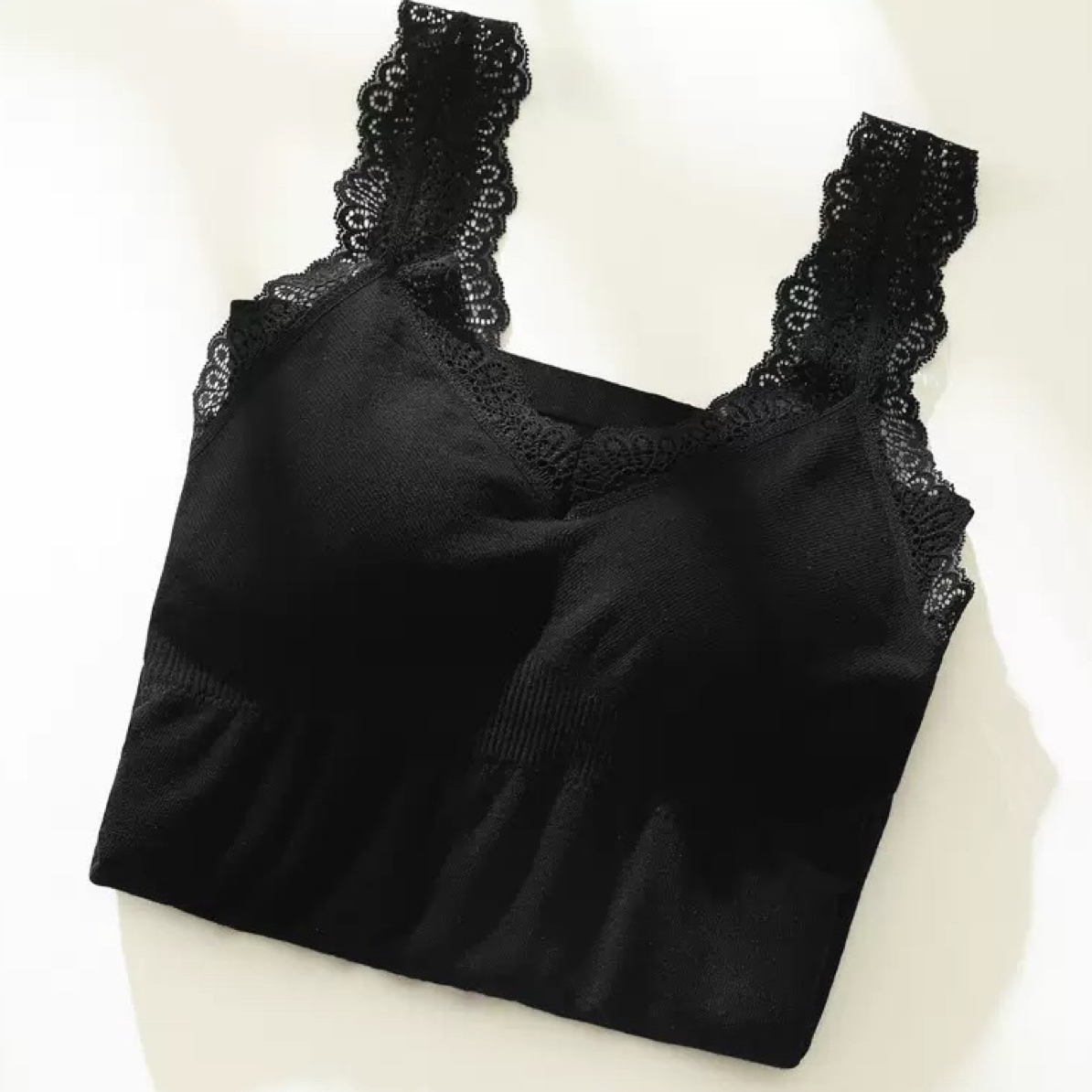 苏珊｜原著 【蕾丝背心】秋冬保暖背心女内穿加绒带胸垫V领背心1258