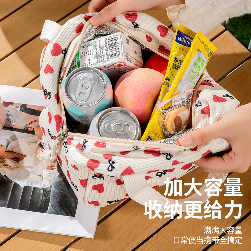 高颜值灯芯绒手提包保温便当袋保温饭盒袋大容量包外出午餐包2