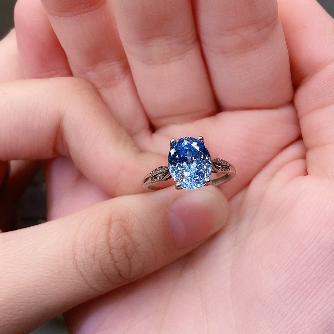 银S925镶嵌戒圈海蓝宝石