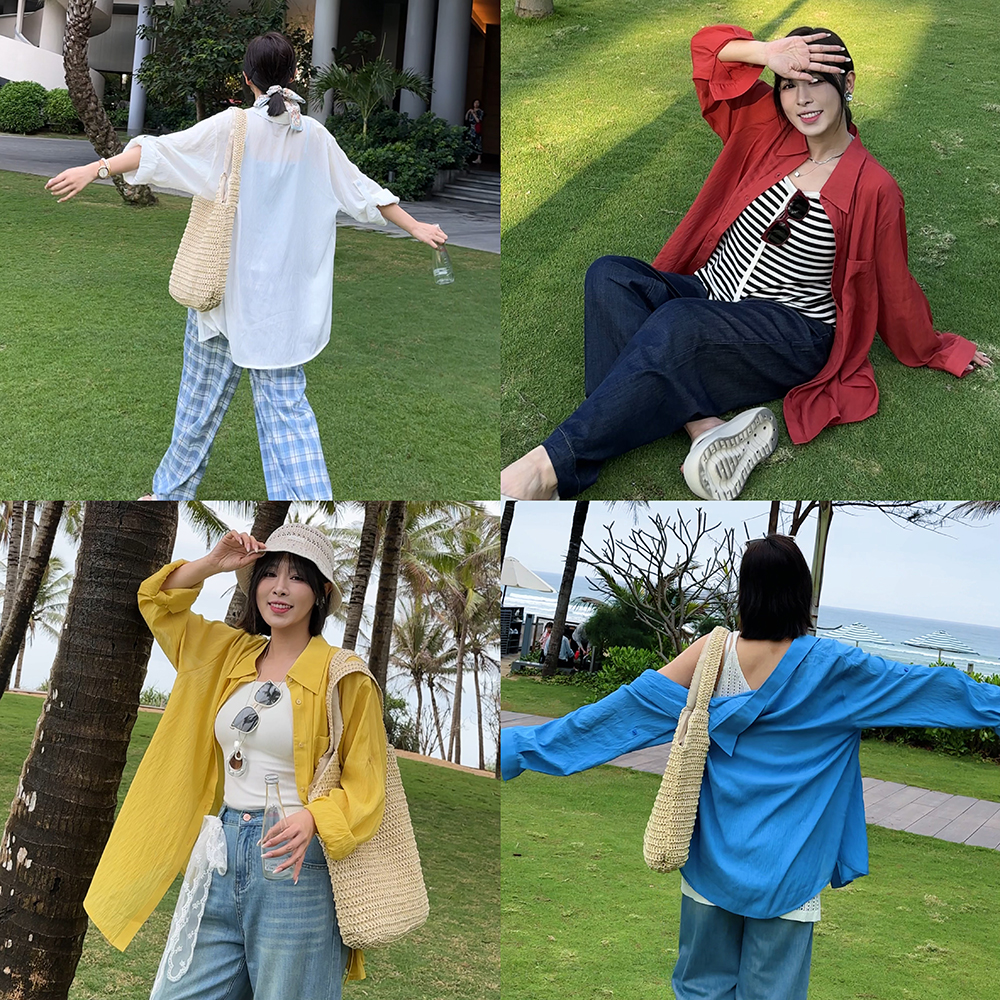 【夏上新】胖mm显瘦百搭防晒衬衫轻薄舒服长袖200斤大码_MJ520_XD