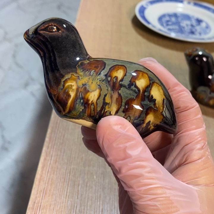 瓷片七厂窑变小鹌鹑摆件