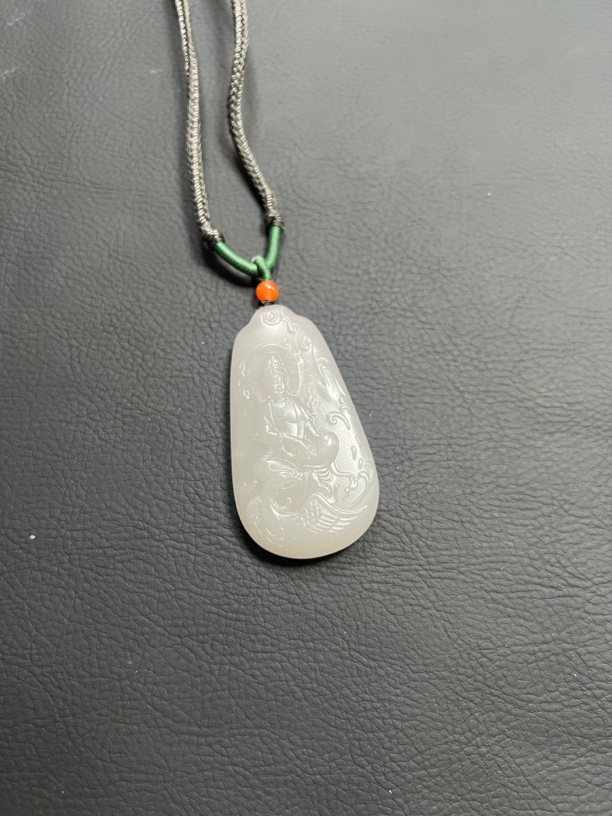 和田玉烟灰紫观音男士吊坠