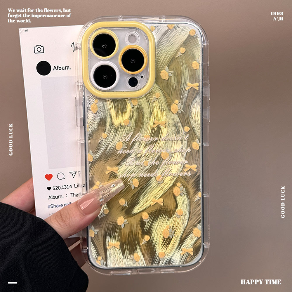 OKY小清新英文女圆边羽纱手机壳适用16promax创意iphone15保护套