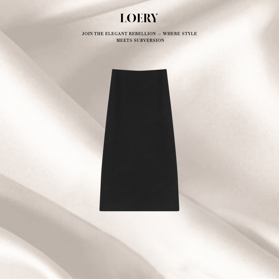 LOERY【精英裙编号149】奢感醋酸羊毛高腰开叉气质直筒半身裙-13285