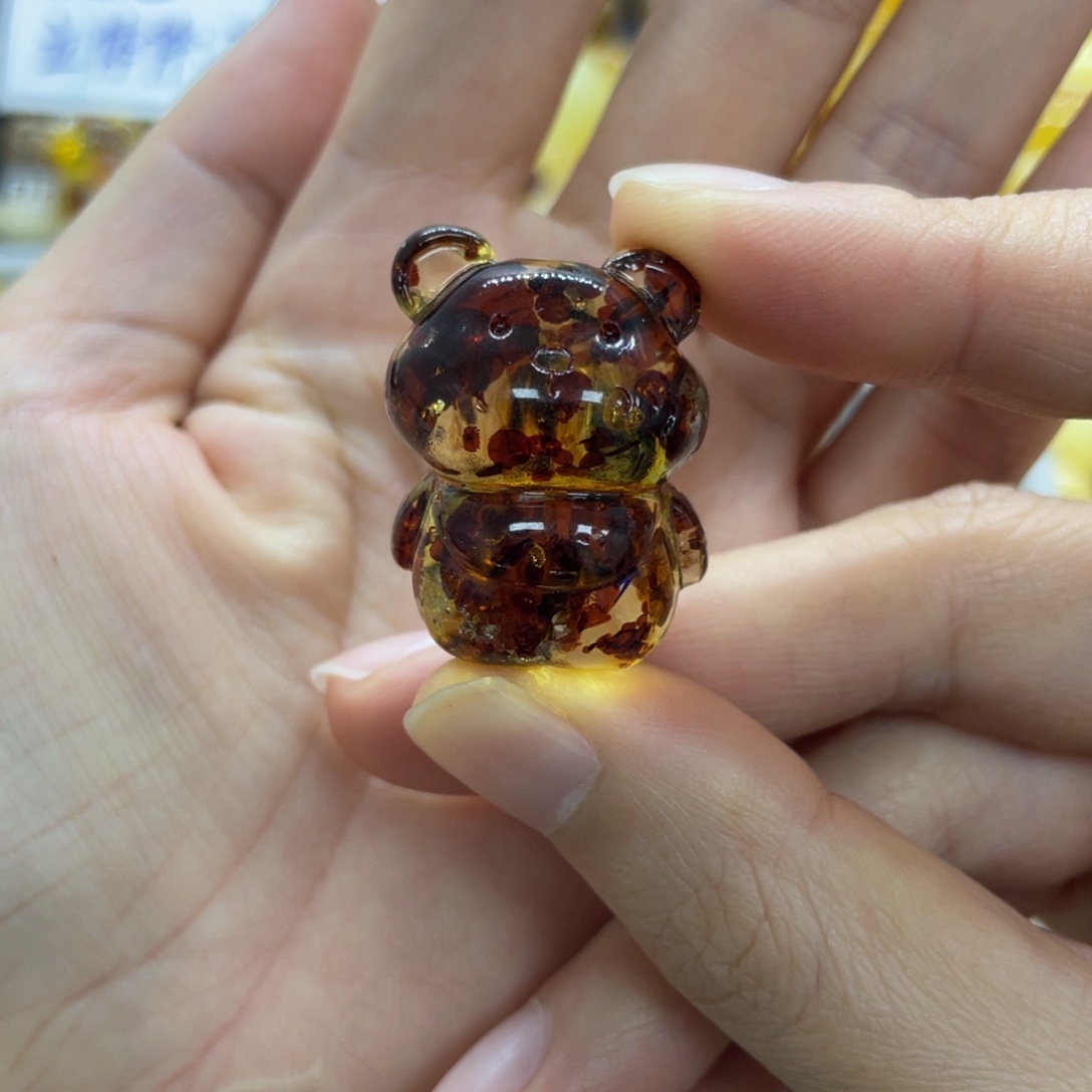 琥珀未镶嵌裸石天然琥珀花珀熊