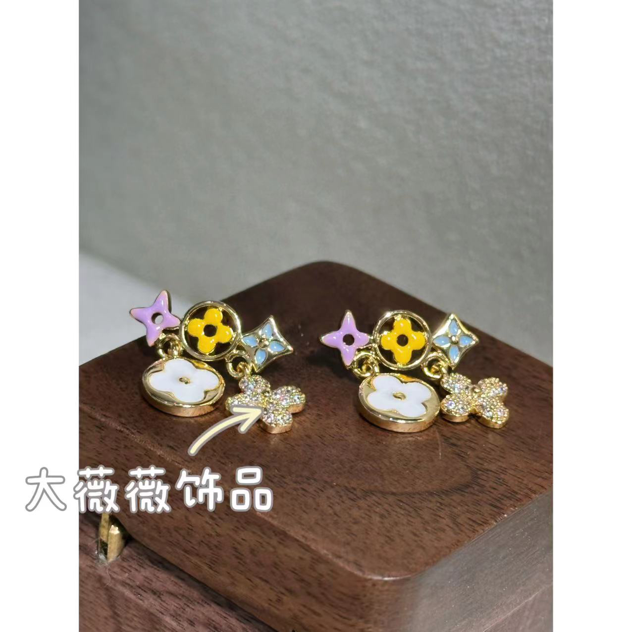 铜合金耳饰 彩色镂空四叶花流苏耳饰-4940