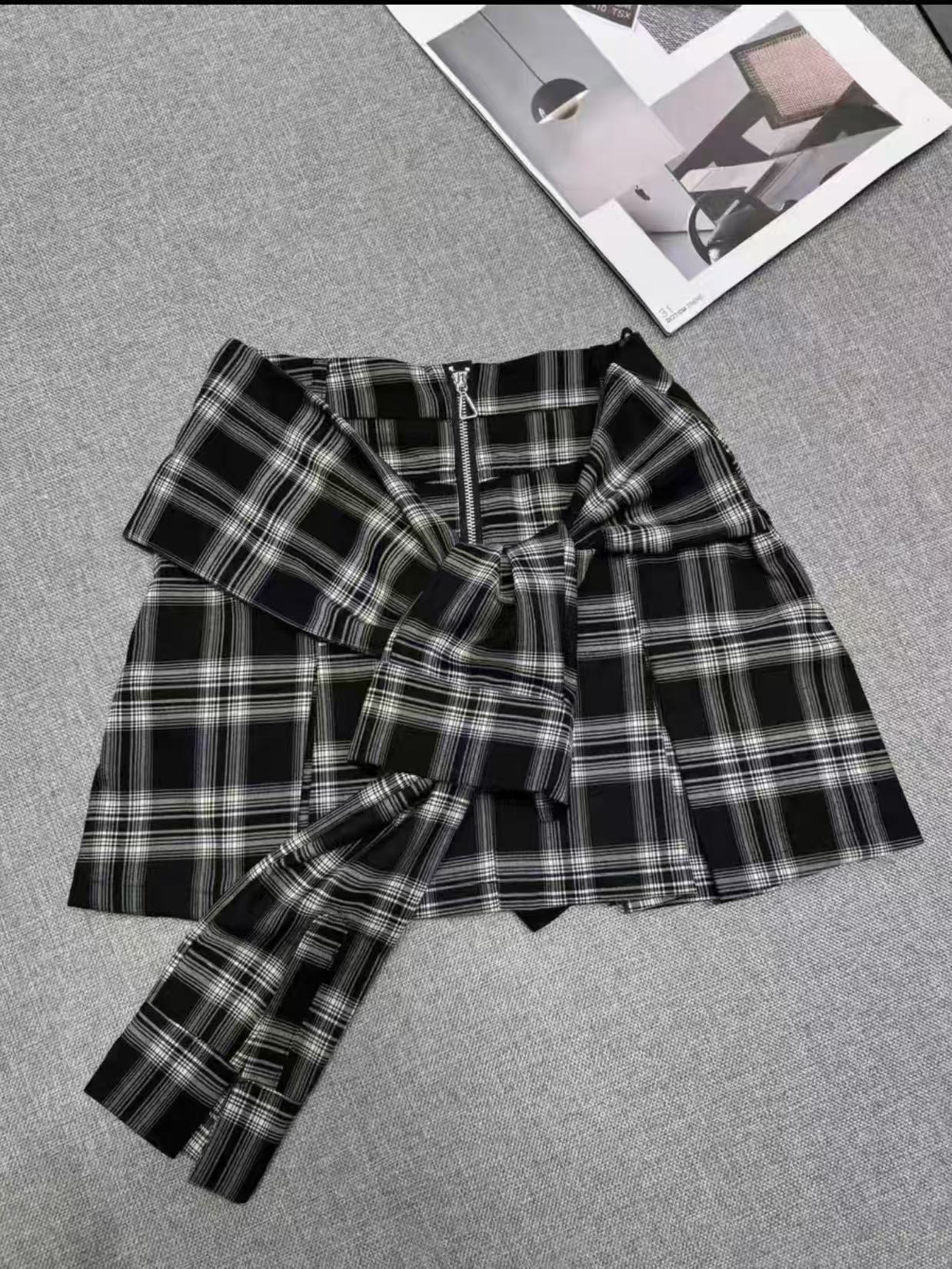 （福利027）依美丁时尚打结格子半裙