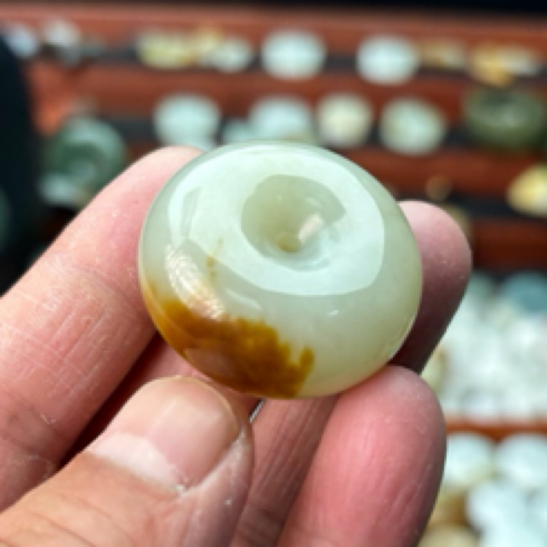 和田玉糖白平安扣吊坠挂件