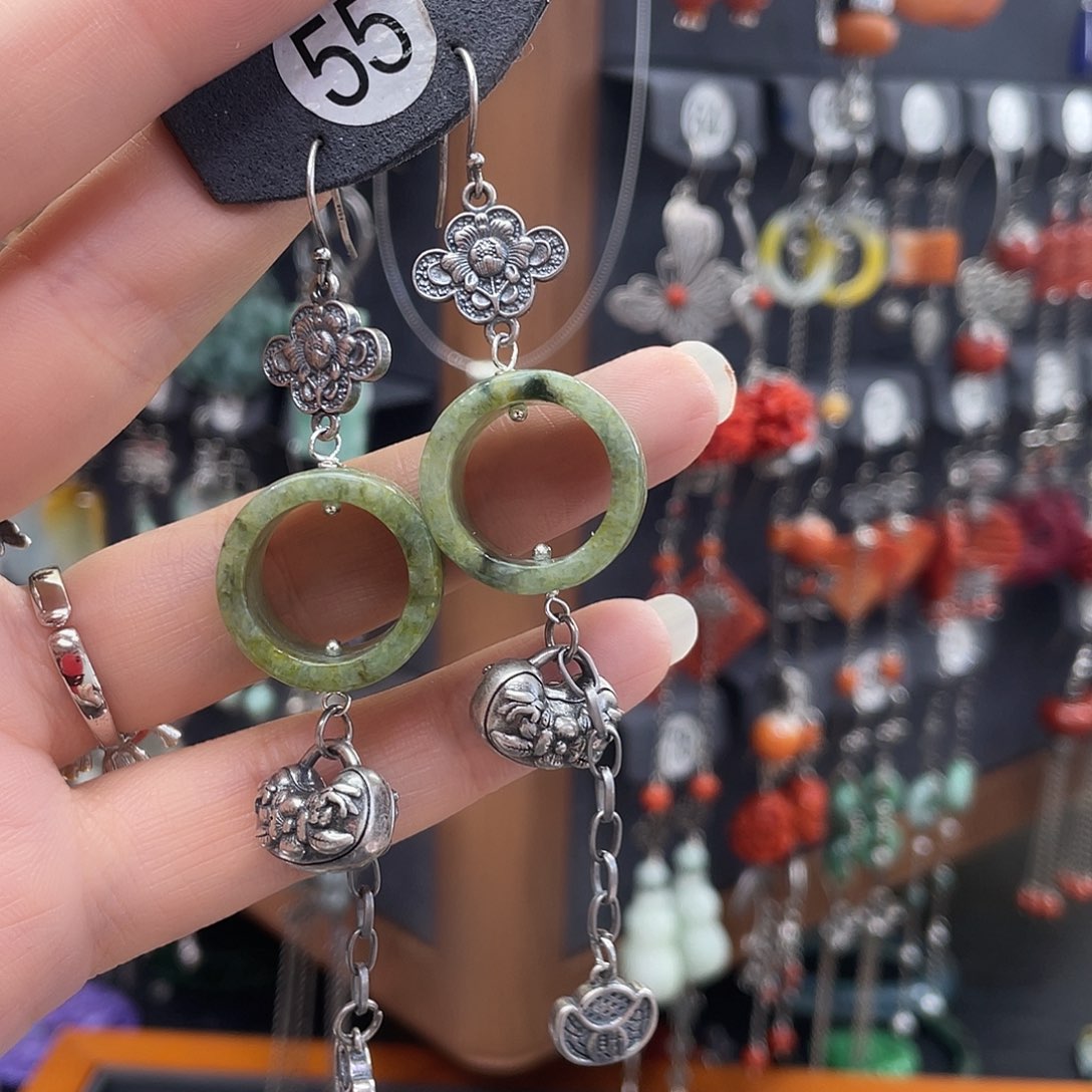 翡翠耳饰银S925镶嵌霞***?907ghjhhh