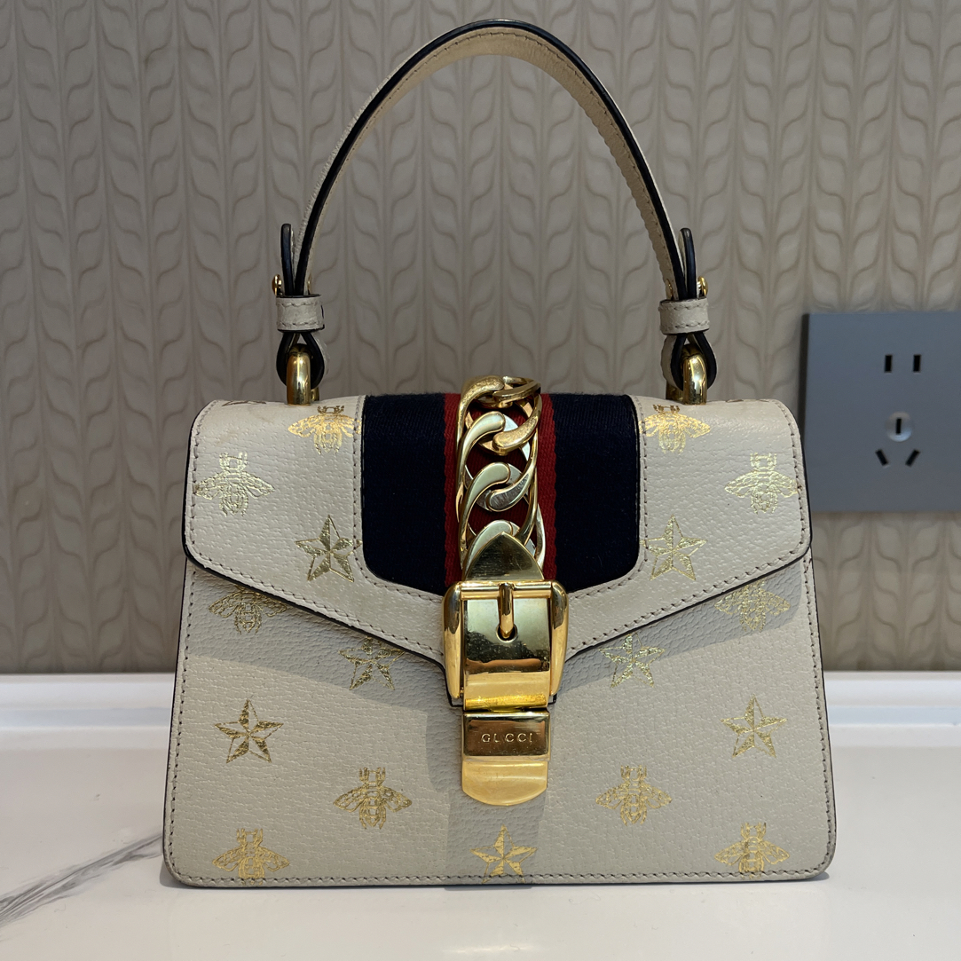 95新 GUCCI/古驰 95新白色星星烫金单肩斜挎包