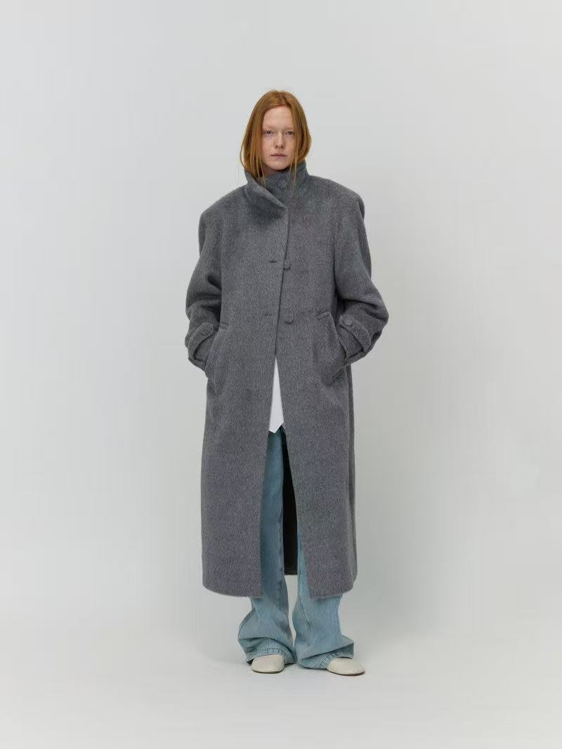 SHANG1BYSHANGYI简约立领毛大衣外套秋冬中长款冬季加厚