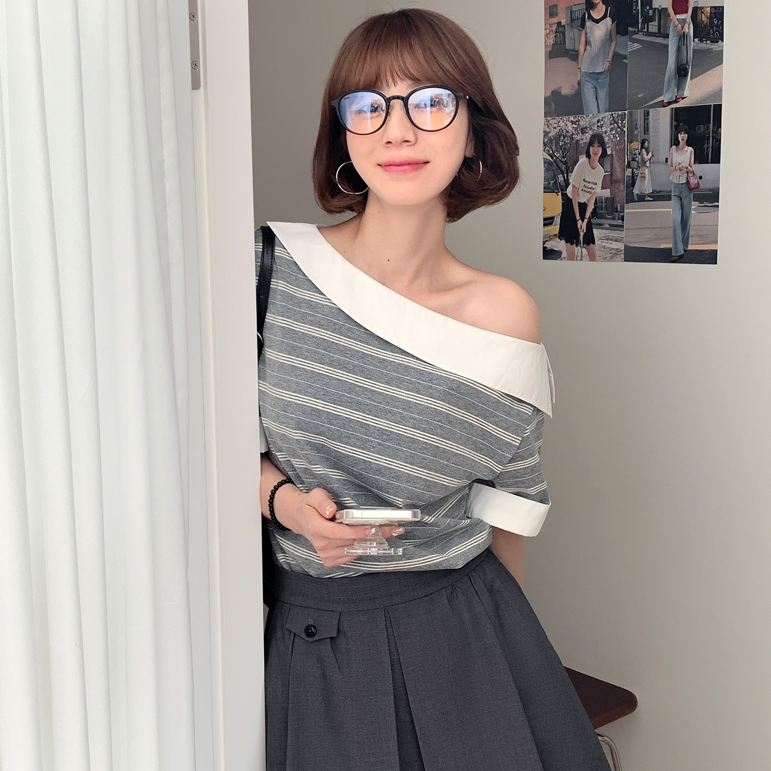 【现货】【圣水洞假日】FS506S167斜领漏肩上衣