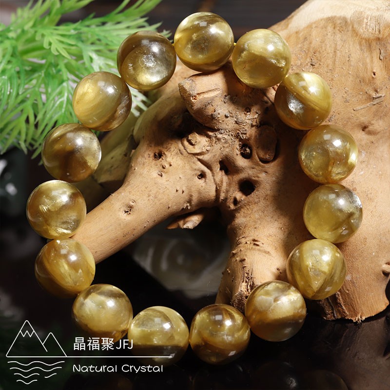 晶福聚 纯天然锂云母黄云母手串手链女饰品圆珠单圈现货