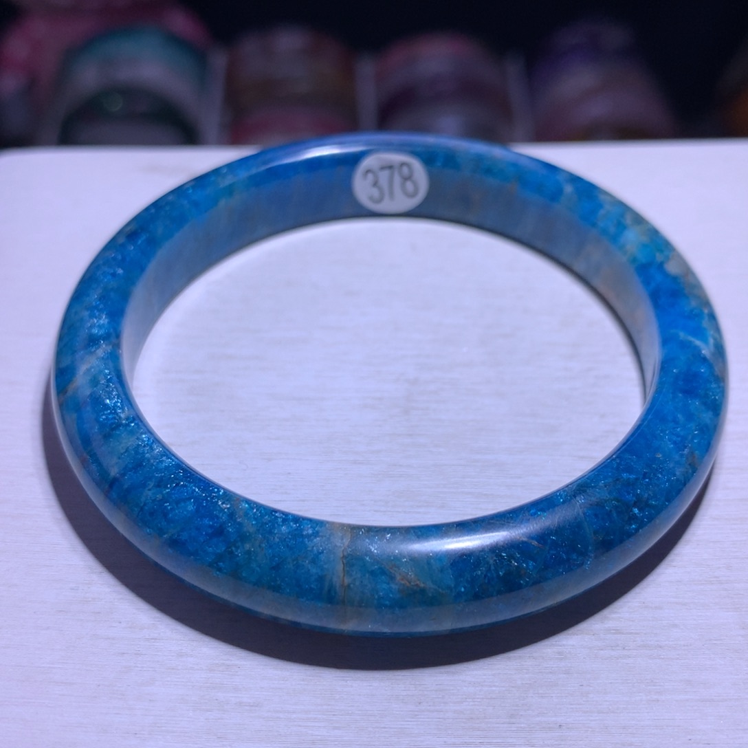 手镯水晶银S925镶嵌蓝磷灰60.4圈378