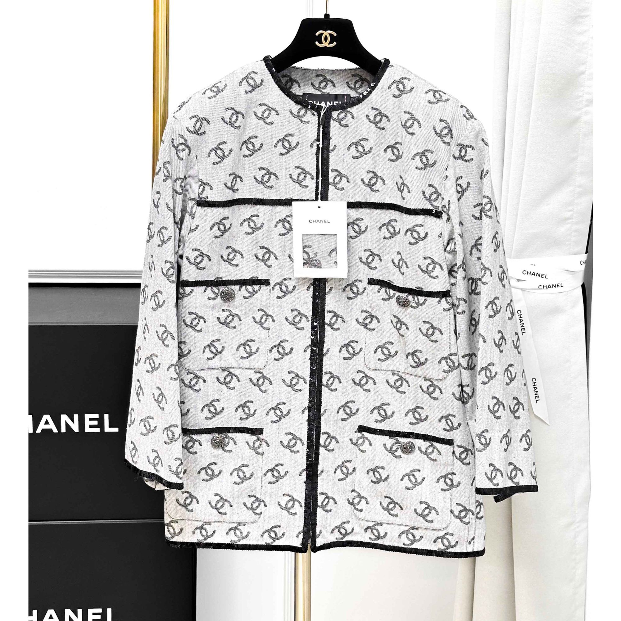 99新 Chanel/香奈儿 36码22S爆款灰色双C亮片牛仔外套 