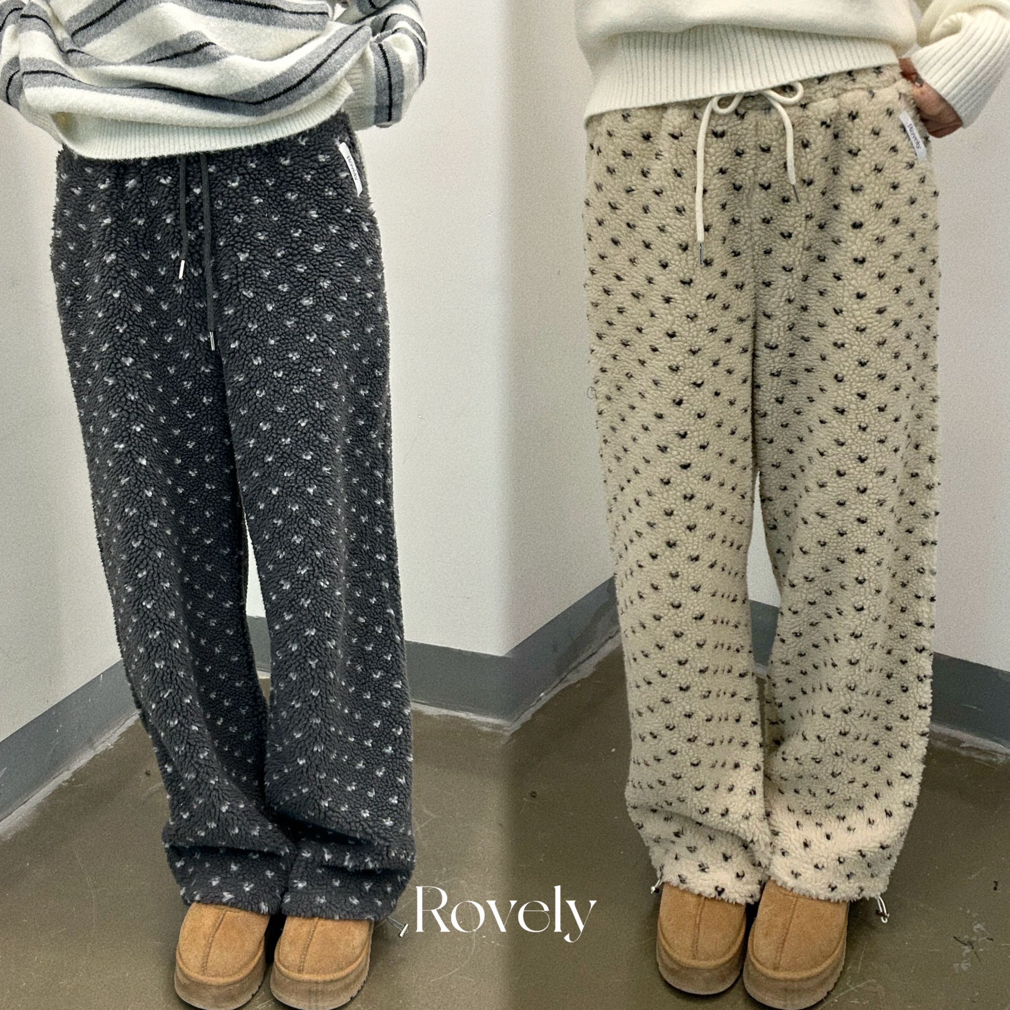 Rovely【爱心羔羔裤】摇粒绒加厚松紧腰百搭毛毛裤