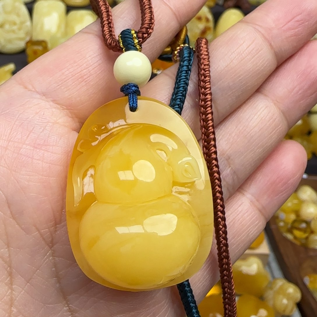蜜蜡套链未镶嵌天然俄料蜜蜡葫芦吊坠
