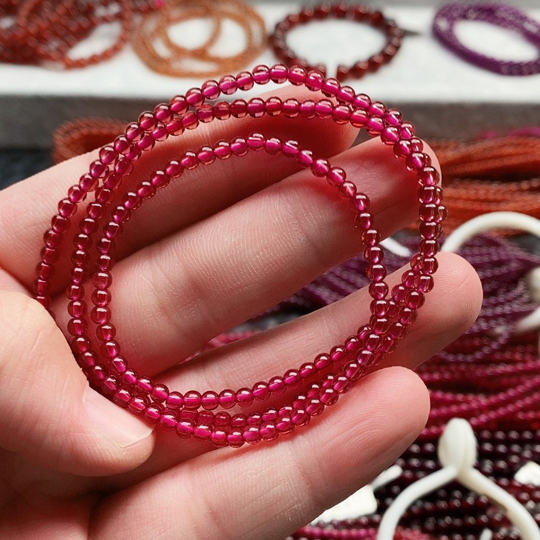 石榴石手链未镶嵌3.3mm香槟粉净体无棉
