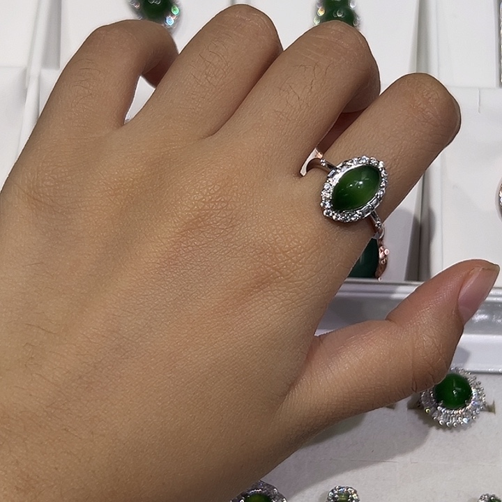 和田玉（碧玉）银S925镶嵌戒指