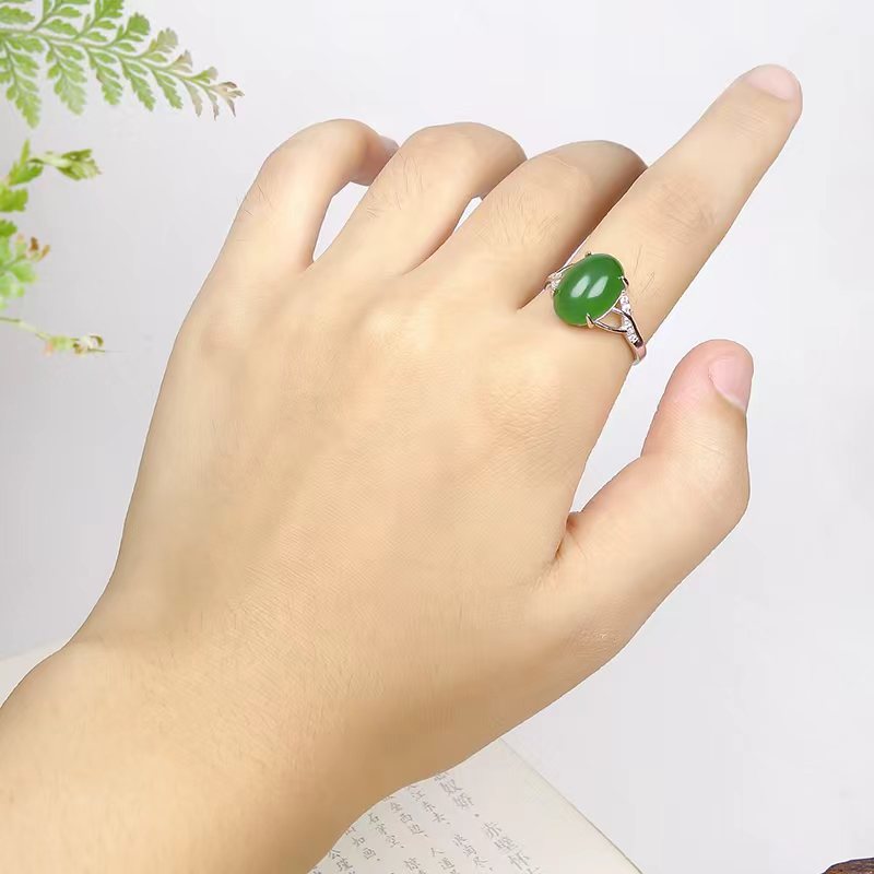 碧玉活口复古/宫廷波纹设计妈妈银戒可调节简约
