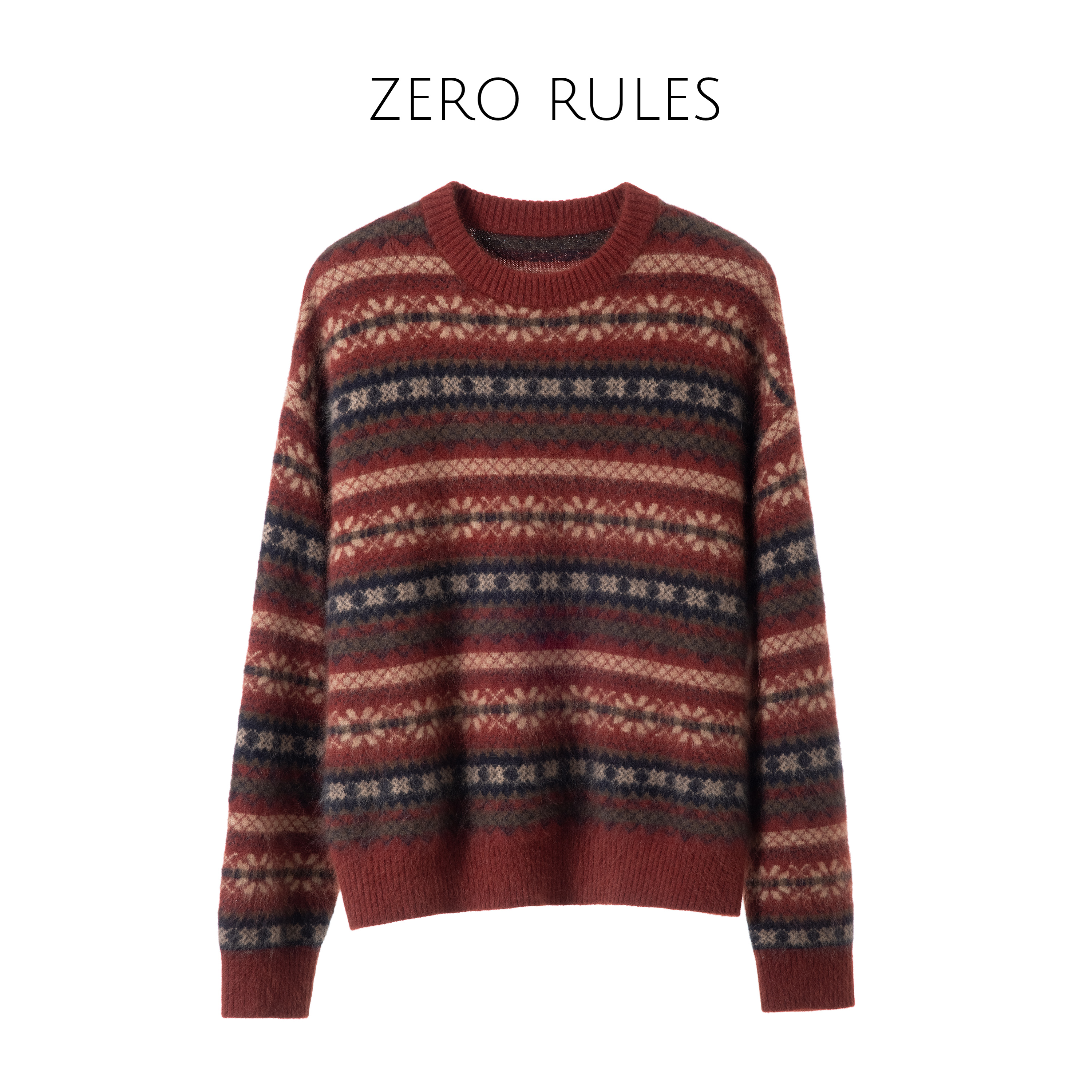 ZJ 25120661【新年红费尔岛】高定A级浣熊绒绵羊M 福利红色套头毛衣