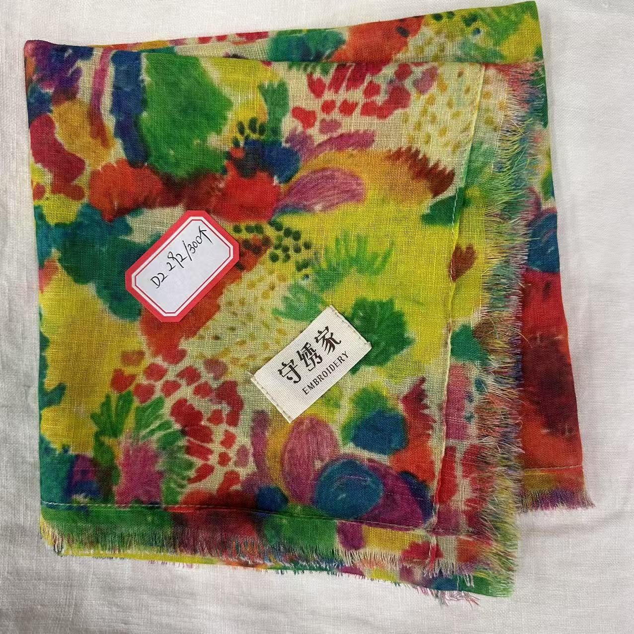 DZ292 42英支 黄油画细纱亚麻方巾