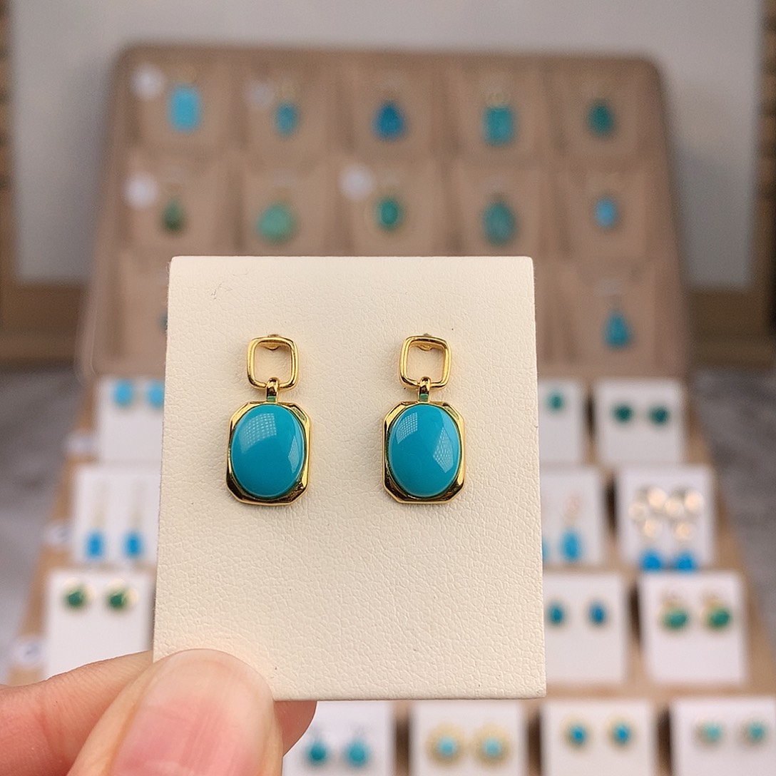 绿松石银S925镶嵌耳饰