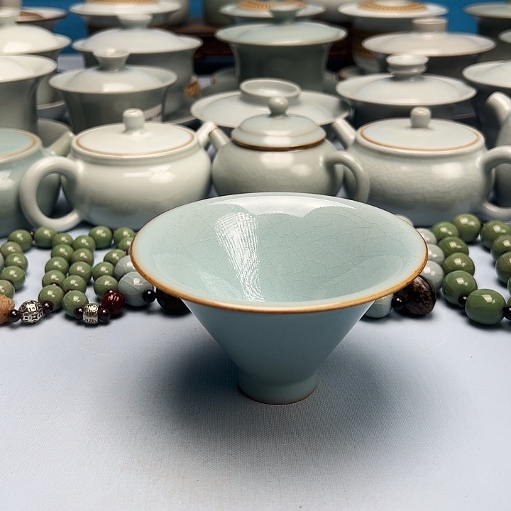 杯天青微蓝釉斗笠杯原矿原釉原产地